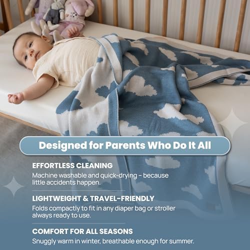 Baby Blanket 30x40 in, Cloud Smoke Blue – Soft Reversible Knit with Gift Bow, Oeko-Tex Certified, Breathable Swaddle & Receiving Blanket for Newborns, Crib & Stroller - Image 6