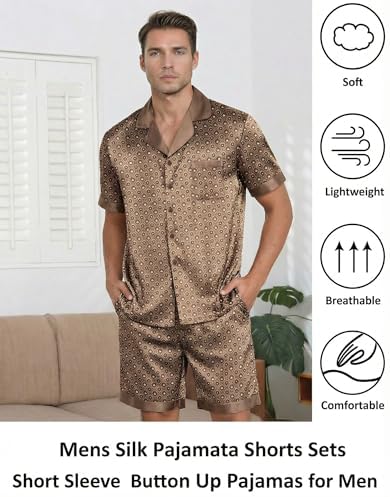 Ekouaer Men Silk Pajamas Set 2 Pieces Satin Pj Button Down Loungewear Sets - Image 4