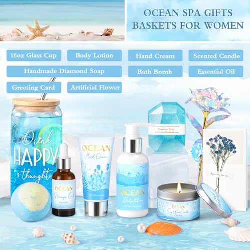 Birthday Gifts for Women, Relaxing Spa Gift Baskets for Women, Ocean Scented Self Care Gifts, Mothers Day Bath and Body Inspirational Gift Set for Mom Her Wife Best Friends Sister Girlfriend Coworker - Image 2