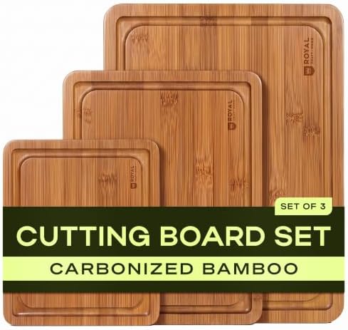 ROYAL CRAFT WOOD Wooden Cutting Boards for Kitchen Meal Prep & Serving - Bamboo Non Toxic Cutting Board Set with Deep Juice Groove Side Handles - Charcuterie & Chopping Butcher Block for Meat (3 Pcs) by ROYALCRAFTWOOD