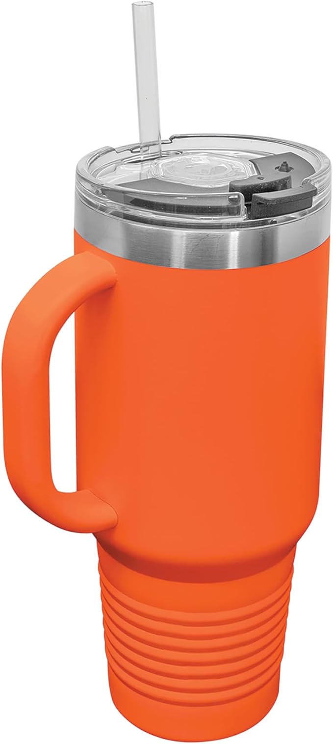 LaserGram 40oz Vacuum Insulated Travel Mug with Handle, Cup Cake, Personalized Engraving Included (Orange)