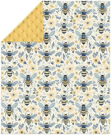 Bees Flowers Baby Blankets for Girl Boy Vintage Bees Boho Wildflowers Soft Mink Dotted Backing Double Layer Swaddle Blanket Bee Floral Spring Summer Bed Throws for Newborn Toddler Nursery 30x40 - Image 2