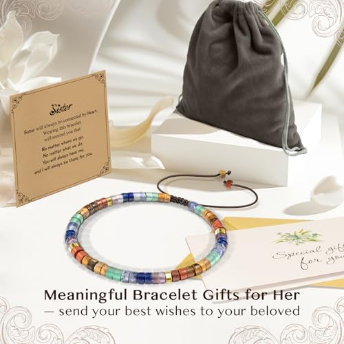 Inspirational Christmas Bracelet Gifts for Women: Healing Natural Stone Bracelet - Thinking of You Get Well Soon Birthday Gifts for Friend Sister Bestie BFF - Image 4