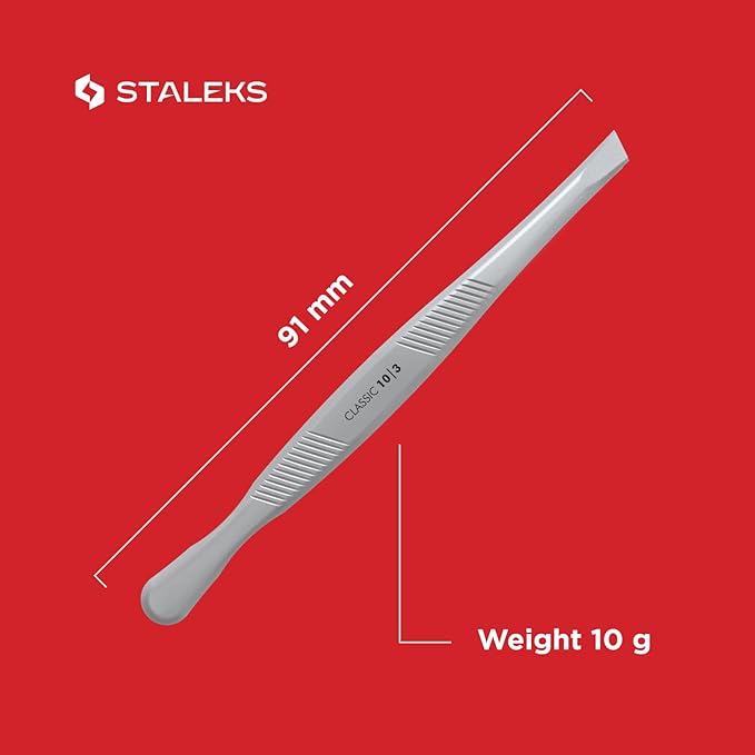 STALEKS CLASSIC 10 Type 3 Eyebrow Tweezers – Wide Beveled Stainless Steel for Thick Brows & Comfortable Home Hair Removal