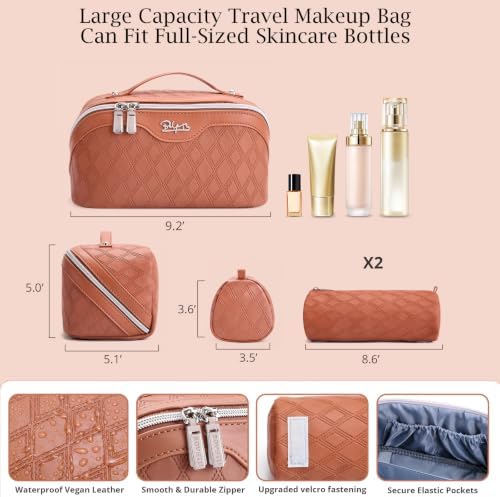 BOYATU Travel Makeup Bag Organizer: 3 Pcs Cosmetic Bag Set for Women Brown - Image 4