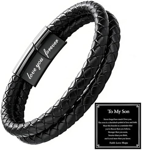 Christian Bracelet for Men, Bible Verse Leather Cross Gift for Men by Timekeeper-UnlockYourTreasureofTime