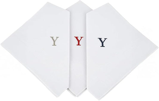 Initial Handkerchief for Men, Monogrammed Boxed 3 Piece Set,100% Cotton