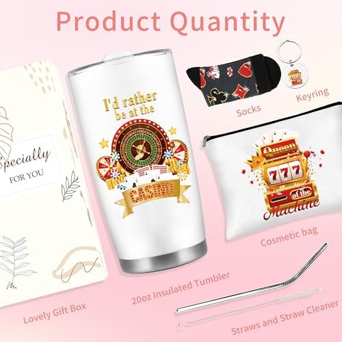 CRASHOT Casino Gifts for Women Men, Gambling Gift, Includes 20 oz Tumbler Keychain Makeup Bag & Sock, Thanksgiving Christmas Birthday Present for Casino Lovers - Image 3