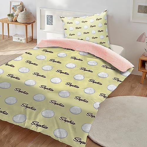 Custom Volleyball Blanket - Personalized Name with Volleyball Patterns - Soft Plush Flannel Blanket with Double Layer Dotted Backing for Baby Toddler Kids Teen Boys Girls Gifts Yellow - Image 3