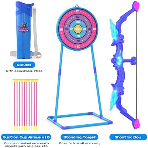 Kids Bow and Arrow Toy, Angel Light Up Archery Set W/ 10 Suction Cup Arrows, Targets & Quiver, Outdoor/Indoor Games for Kids Ages 4-7 8-12, Birthday Gifts for 4 5 6 7 8 9 10 11 12 Year Old Boys Girls - Image 6