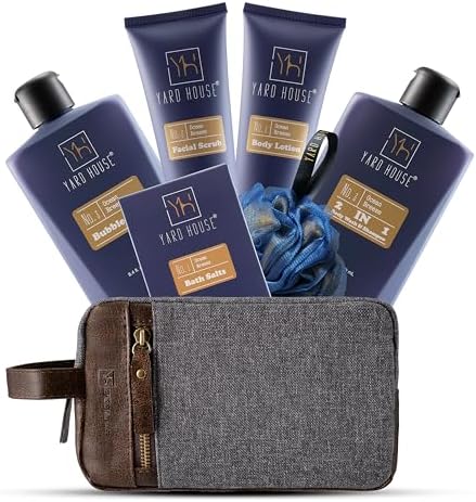 YARD HOUSE All Natural Bath and Body Spa Gift Basket Set for Men - Ocean Breeze - Luxury Men's Skin Care Kit For Him in Toiletry Bag for Relaxation, Revitalization, Exfoliating, Cleansing by YARDHOUSE-BestMensGiftBasket