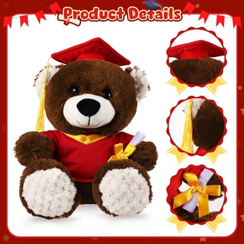 Bear with Graduation Cap Toys Class of 2026 Plush Stuffed Teddy Bear Animal Dog Cap and Gown with Greeting Card and Bag for Graduation Day Gift(Red) - Image 4