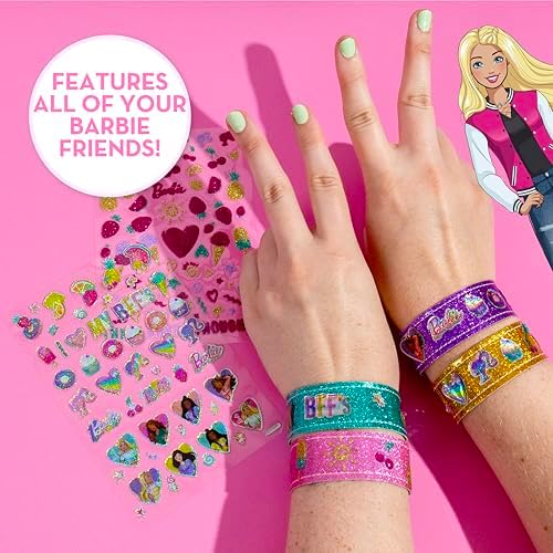 Barbie Sparkle Bracelet Making Kit, 4 Reversible Shimmery Bracelets, 100+ Traditional and Puffy Resin Stickers, DIY Friendship Jewelry, Girls Toys, Arts and Crafts for Kids Age 8-12, Gifts for Girls - Image 6