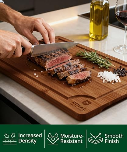 ROYAL CRAFT WOOD Wooden Cutting Boards for Kitchen Meal Prep & Serving - Bamboo Wood Serving Board Set with Deep Juice Groove Side Handles - Charcuterie & Chopping Butcher Block for Meat - Image 6