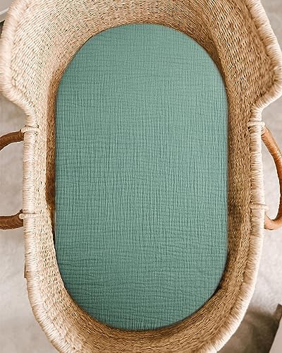 Muslin Bassinet Sheets 1 Pack, 33" x 17", (Roman Green) - Image 2