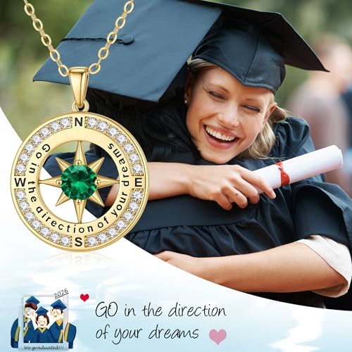 Turandoss 2026 Graduation Gifts for Women Her - 14K Gold Plated Compass Birthstone Necklace High School College Graduation Gifts for Women Family - Image 3