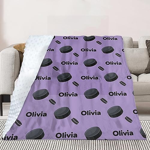 Custom Ice Hockey Blanket - Personalized Name with Ice Hockey Patterns - Soft Plush Flannel Blanket with Double Layer Dotted Backing for Baby Toddler Kids Teen Boys Girls Gifts Purple - Image 4