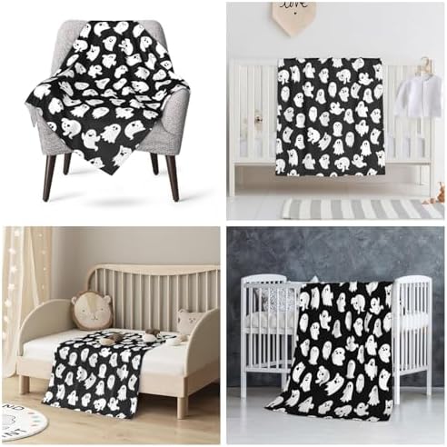 Halloween Baby Blanket - Cute Spooky Ghost Throw Blanket with Black & White, Soft Fleece Flannel Halloween Blankets for Crib, Stroller, Couch & Bed, Cozy Spooky Basket Stuffers Home Decor 30x40 Inches - Image 4