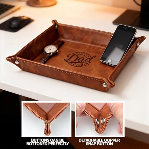 Leather Valet Tray for Best Dad – Personalized Engraved Catch All Tray with Custom Name or Initials – Unique Leather Organizer Gift for Father’s Day, Birthday, or Christmas from Daughter, Son, or Wife - Image 3
