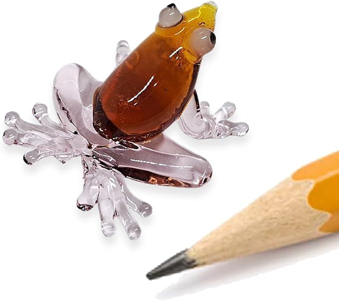 WitnyStore 1" Brown Frog Clear Feet Artistic Blown Glass Figurine Premium Hand-Blown Statue Tabletop Decoration Unique Collectible for Adult Collectors Handcrafted Elegant Home Room Decor