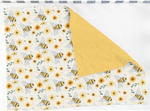 Boho Bees Sunflowers Baby Blankets for Girl Boy Watercolor Bee Yellow Floral Soft Mink Dotted Backing Double Layer Swaddle Blanket Spring Summer Bed Throws for Newborn Infant Toddler Nursery 30x40 - Image 3