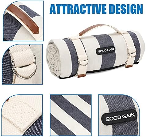 G GOOD GAIN Waterproof Picnic Blankets Outdoor Machine Wash, Denim Blue - Image 3
