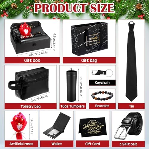 Tioncy 10 Pcs Mens Gift Set, 16oz Tumbler Wallet Belt Tie,Red Flowers - Image 2