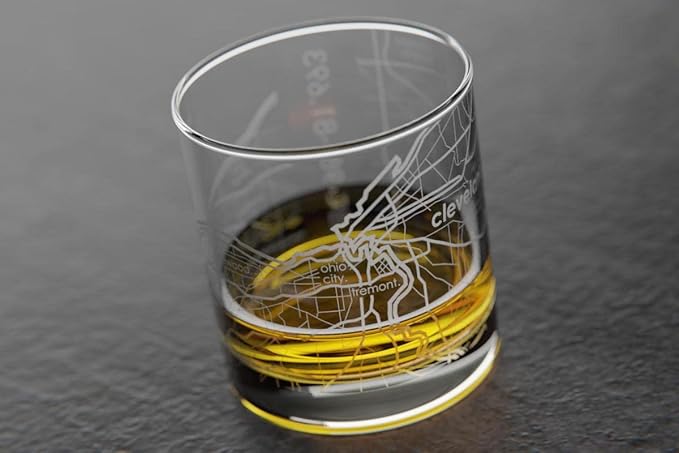 Well Told Engraved Cleveland Ohio Map Rocks Glass, Old Fashioned Whiskey Glass (11 oz, Clear) Etched Whiskey Glass, Gifts For Whiskey Lovers