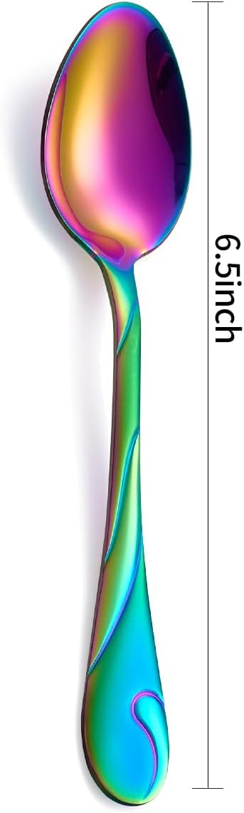 Rainbow Dessert Spoons, Seeshine 6.5-inch Stainless Steel Shiny Rainbow Teaspoon, Espresso Coffee Spoon, Tea Spoons Silverware, Set of 6