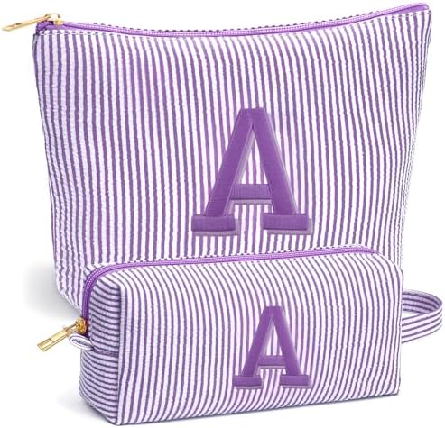 Christmas Gifts 2025 for Girls - Stocking Stuffers for Teen Girls, 6 7 8 9 10 11 12 Year Girl Birthday Gift, Personalized Initial Travel Makeup Bag Set, Christmas Birthday Gifts,Purple A by Fohufo