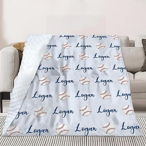 Custom Baseball Blanket - Personalized Name with Baseball Patterns - Soft Plush Flannel Blanket with Double Layer Dotted Backing for Baby Toddler Kids Teen Boys Girls Gifts Light Blue - Image 4