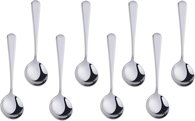 Buyer Star 8 Pieces Stainless Steel Round Soup Spoon, 6.3 Inch Mirror Polished Spoon Cutlery, Dishwasher Safe (Silver)