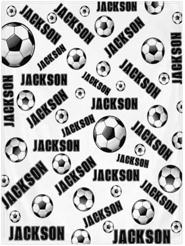Personalized Baby Blankets for Girls Boys, Custom Baby Blanket with Name Swaddle Toddler Fleece Blanket Personalized Gift White Soccer Text by RIRIX