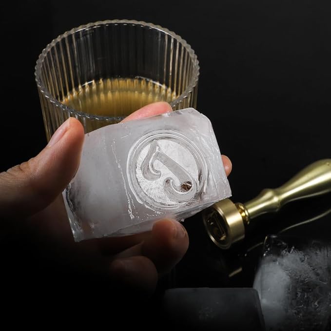 Ice Cube Stamp for Cocktails Ice Stamp Brass Head with Handle, Ice Branding Stamp for Ice Cubes Cocktail Whiskey Drinks Party Wedding Making DIY Crafting (Letter J)
