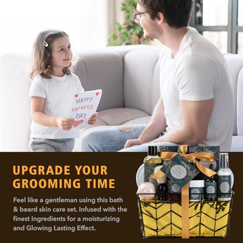 15Pcs Sandalwood Oak Moss Gift Baskets for Men, Man Bath & Body Gift Set - Image 3