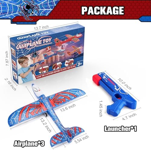 Fuwidvia 3 Pack Airplane Launcher Toys, 13.2'' Spider LED Foam Glider - Image 7