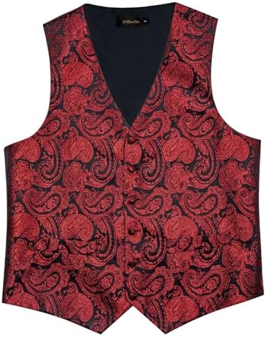 DiBanGu Mens Vest and Tie Set Formal Paisley Waistcoat and Necktie Pocket Square Cufflinks Silk Suit Vest for Tuxedo Wedding - Image 4
