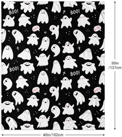 Spooky Boo Blanket Halloween Throw Blankets Gift for Girls Boys, Black and White Ghost Blanket Plush Soft Fleece Flannel for Toddler Kids Adults Lap Chair Halloween Decor 50"X40" - Image 5
