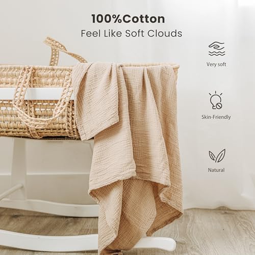 Konssy Muslin Swaddle Blankets, 100% Cotton Receiving Blankets, 47"x 47" - Image 2