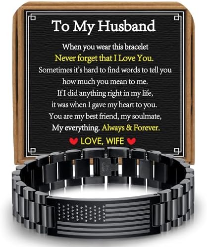 Bracelet Gifts for Men Husband Grandpa Son, Stainless Steel American Flag Watch Link Bracelet Unique Birthday Anniversary Jewelry Gifts by VULETO