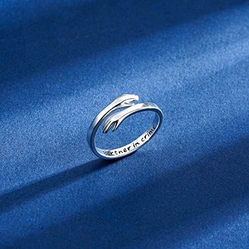 Yesteel S925 Sterling Silver Hug Ring for Women Teen Girls, Adjustable Ring Jewelry Mothers Day Birthday Gifts for Daughters Mom Sister Wife Friends Grandma - Image 3