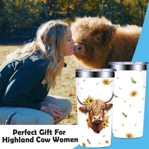 Highland Cow Tumbler - 20oz Stainless Steel Travel Mug, Cute Highland Cow Gifts for Women Friends, Birthday Gifts for Cowgirl, Farming Gifts for Female Farmers, Lover Presents for Friends, Bestie - Image 2