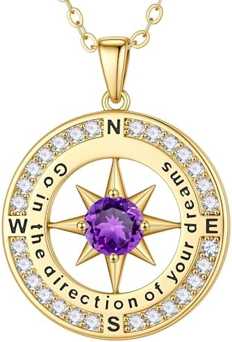 Turandoss 2026 Graduation Gifts for Women Her - 14K Gold Plated Compass Birthstone Necklace High School College Graduation Gifts for Women Family by TurandossJewelry