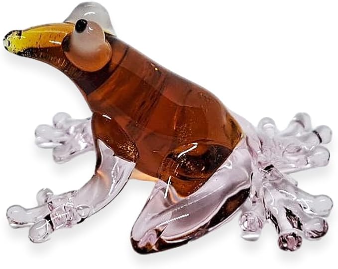 WitnyStore 1" Brown Frog Clear Feet Artistic Blown Glass Figurine Premium Hand-Blown Statue Tabletop Decoration Unique Collectible for Adult Collectors Handcrafted Elegant Home Room Decor