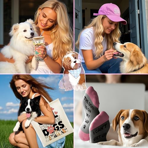 9 Pieces Dog Mom Gifts for Women, Best Dog Lovers Gifts for Women with 16oz Glass Cup, Baseball Cap, Tote Bag, Makeup Bag, Socks, Bracelet, Keychain for Dog Lover Birthday Christmas Mothers Day Gift - Image 5