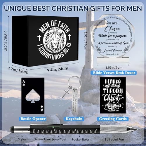 10 Pcs Christian Gifts for Men Faith, Inspirational Religious Gifts, Catholic Gift with 20 Oz Tumbler Bible Verses Crystal Plaque Hat Socks Bracelet Keychain for Husband, Dad, Grandpa, Friends - Image 4