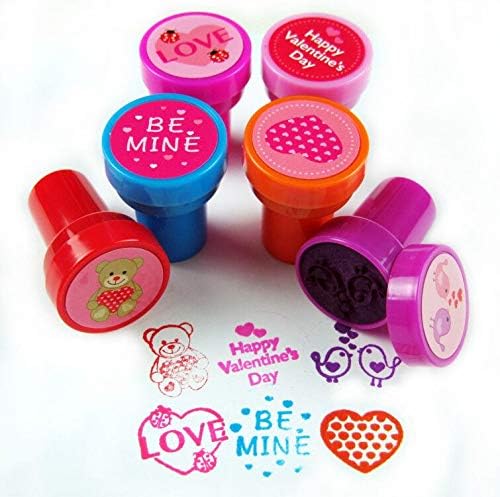 TINYMILLS Valentine’s Day Stampers for Kids 24 Pack – Cute Self-Inking Valentine Stampers for Classroom Exchange, Party Favors, Goody Bag & Treat Bag Fillers, Valentine Party Supplies