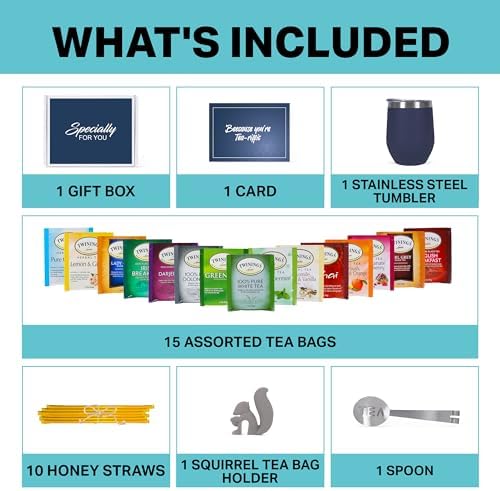 Tea Gifts for Men – Sampler Set with 15 Unique Blends, Honey Sticks, Insulated Stainless Tumbler & Gift-Ready Box – Birthday & Father's Day for Him, Tea Lovers (Blue/Blue box) - Image 2