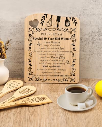 40th Birthday Gifts for Women, Recipe Bamboo Cutting Board - Image 7