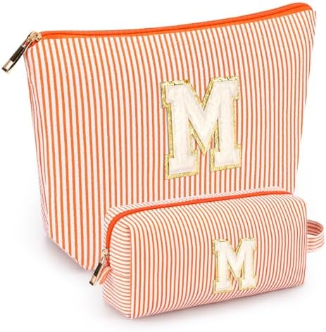 mibasies 2 PCS Initial Makeup Bags: Mothers Day Gifts for Women - Best Friend Birthday Gifts Graduation Gifts Wedding Bridesmaid Girlfriend Wife Daughter Sister Girl Gifts - Orange M by mibasies